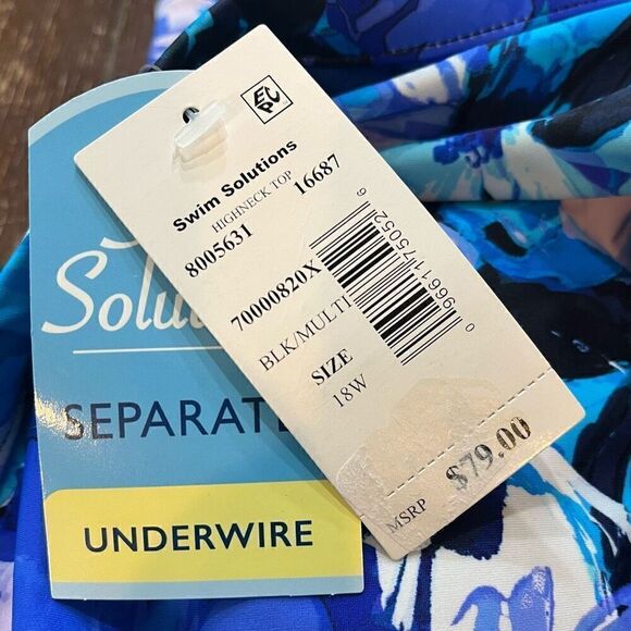 Swim Solutions Women's Tankini Top Blue Floral Swim Swimsuit Underwire - Picture 6 of 6